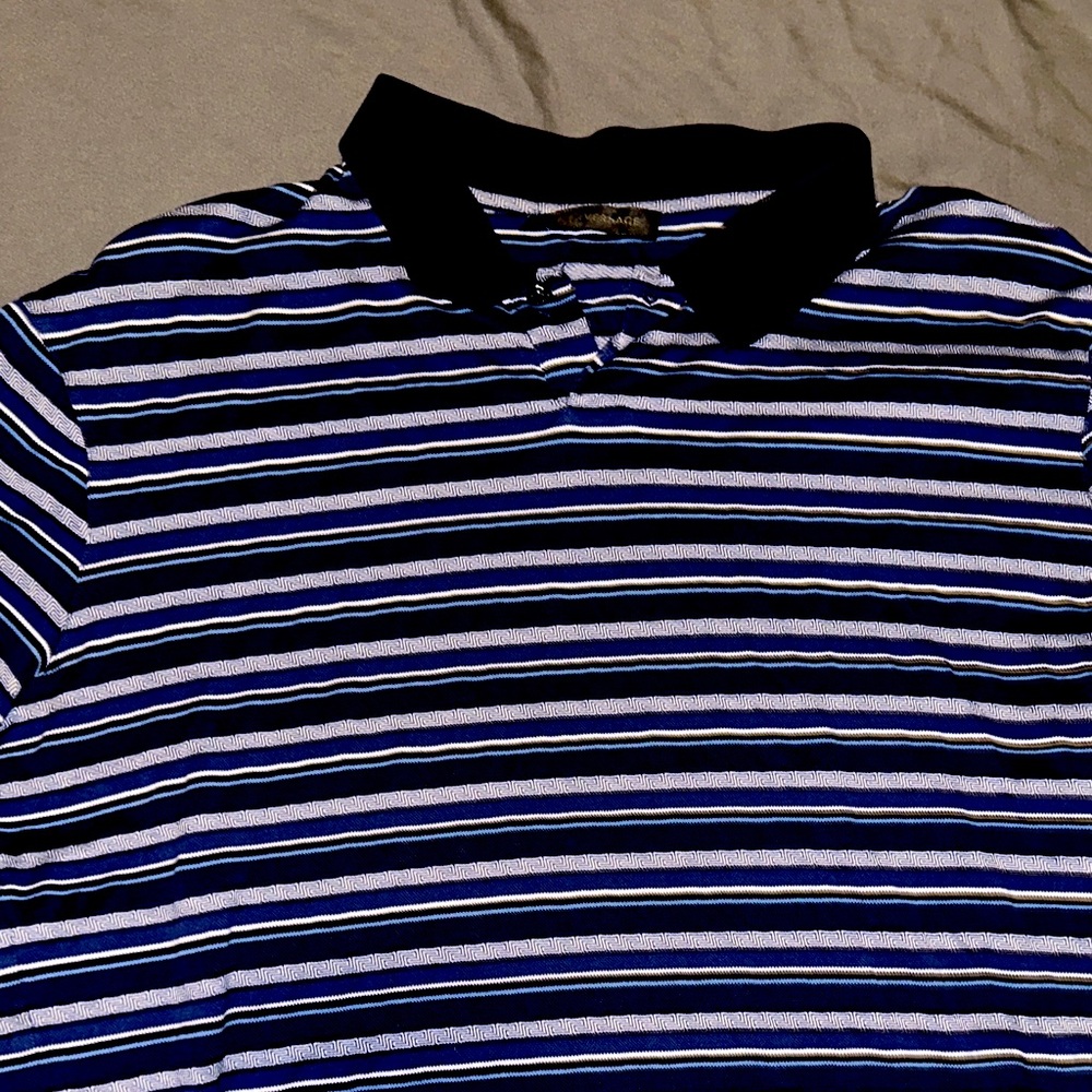 Versace Navy blue, Black and White Striped Polo